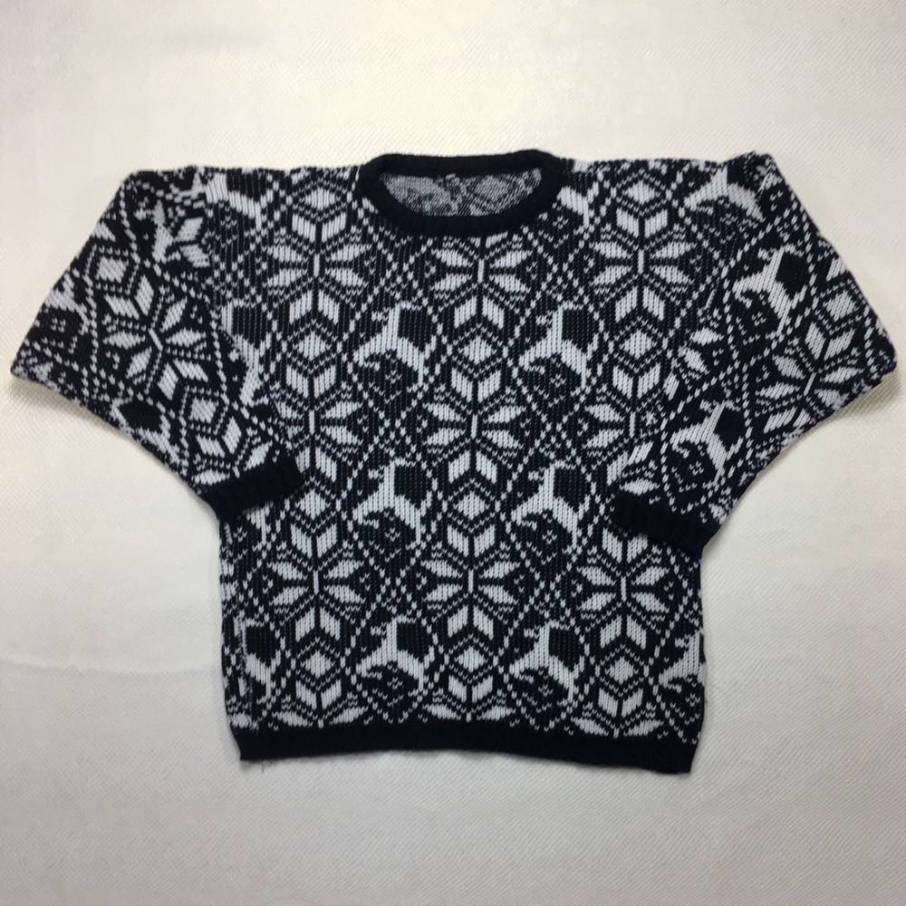 Vintage Christmas Sweater Black White Knit Medium